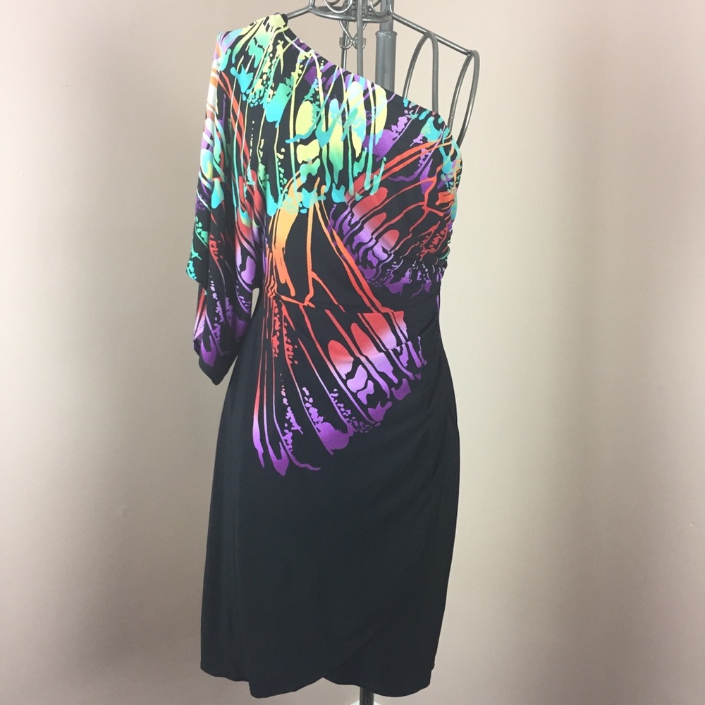 Bisou Bisou abstract print one shoulder dress